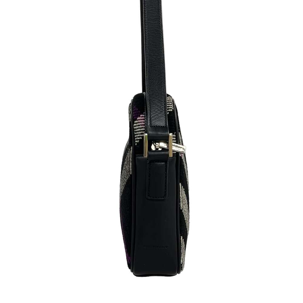 Burberry Shoulder Bag Black White Purple Wool Leather - Picture 4 of 10